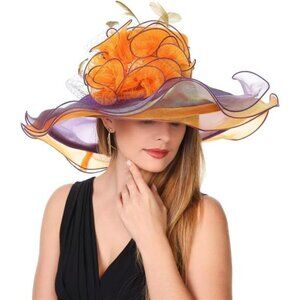 Women's Organza Kentucky Derby Fascinator Hat Purple Orange
